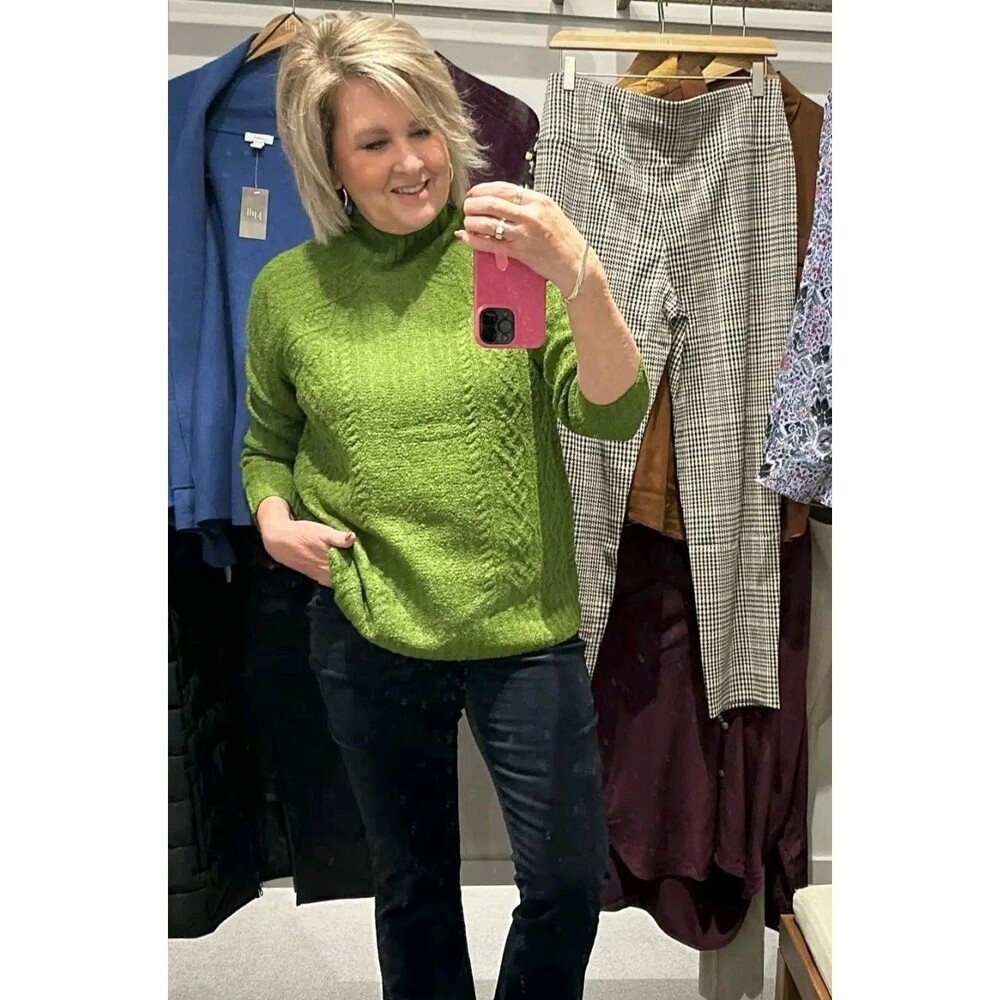 J. Jill Green Cable Knit Sweater Womens M Mock Neck Long Sleeve Pullover  PLarge